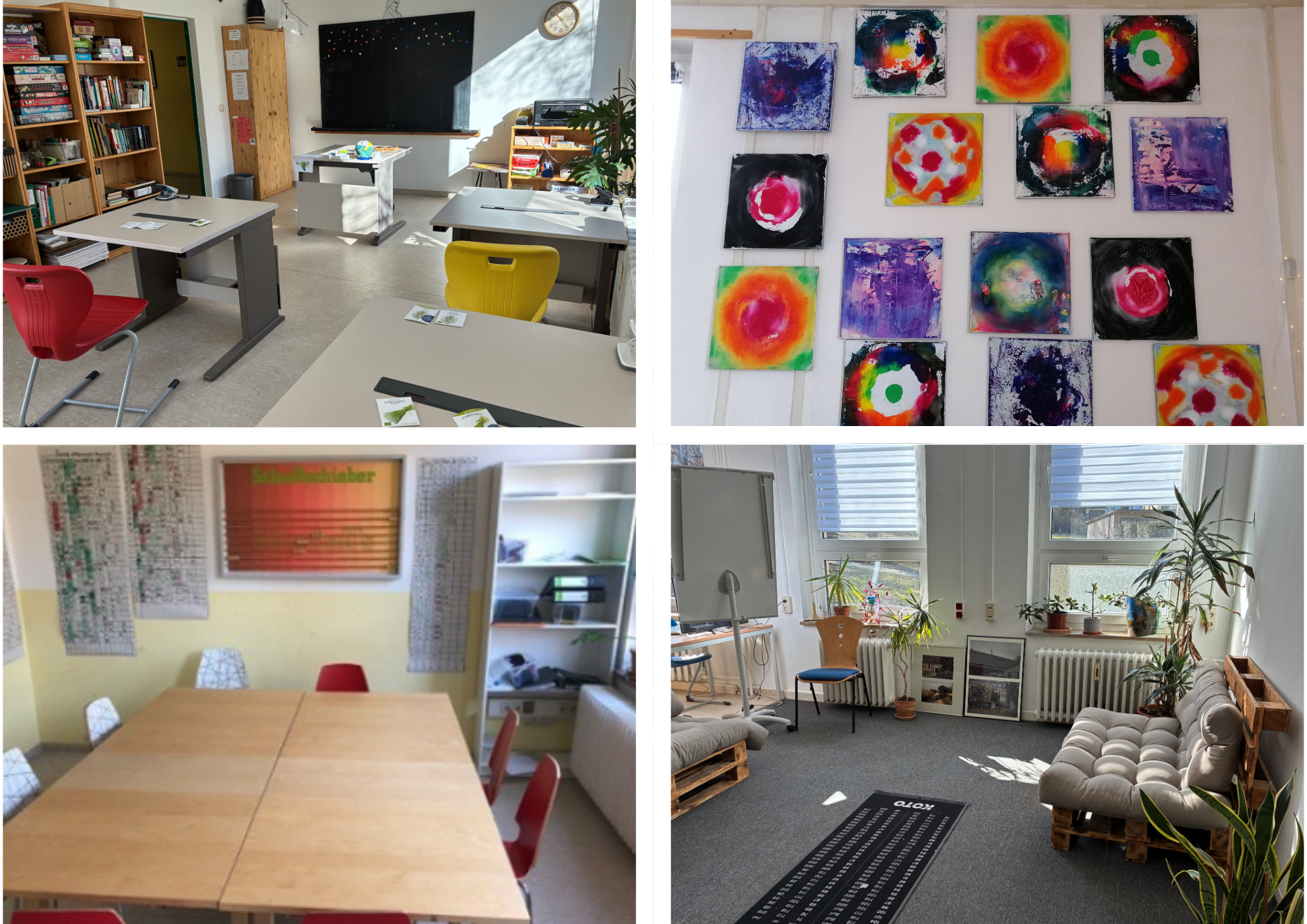 Außenansicht, Küche und Seminarraum des Sozialprojektes MeiLe